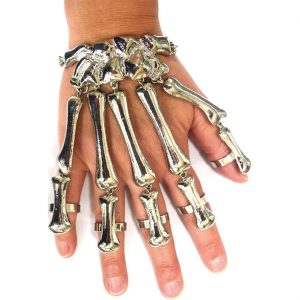 Skeletthand bleich Armband mit Ring Manolette Handrückenschmuck wie ein Handschuh silber