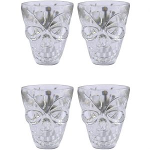 Schädel bleich Schnapsgläser Shotgläser Mehrweg aus Kunststoff im Set 4x5x5cm klar