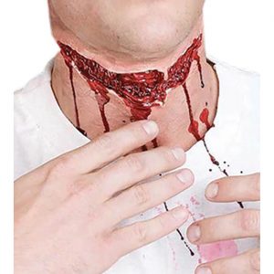 Zombie Wunde Latex Partyqualität mit Kleber Kehlenschnitt haut-rot