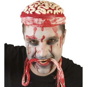 Zombie Wunde offenes Gehirn Hut mit Mullbinde BLOODY BRAINS rot-weiß