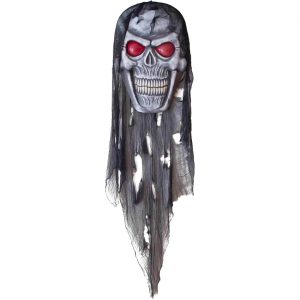 Schädel bleich Deko Hängefigur mit LED mit Leuchtaugen 48x6x200cm ohne Batterien grau-rot