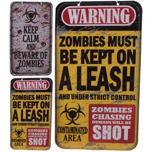 Zombie Deko Wandschild Warnschild grau-rot oder gelb-rot 40x22cm bunt