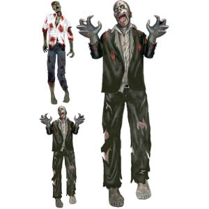 Zombie Deko Wandbild beweglich aus Papier mit weißem Hemd oder schwarzer Jacke 150x60cm bunt