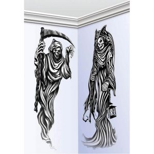 Skelett Tod Deko Aufkleber Set für Wände 152cm schwarz