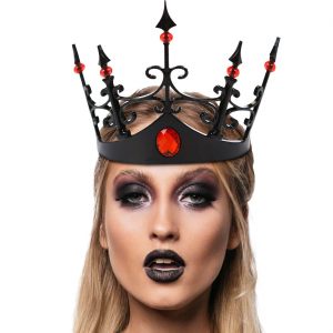 Edeldame Gothic Krone Diadem mit Steinen aus Kunststoff schwarz-rot