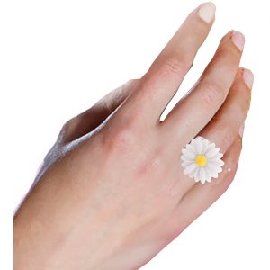 Blumen Margeriten Ring mit Gänseblümchen Blüten an silbernem Ring weiß-gelb