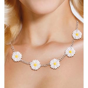 Blumen Margeriten Halskette Collier mit Gänseblümchen Blüten an silberner Kette weiß-gelb