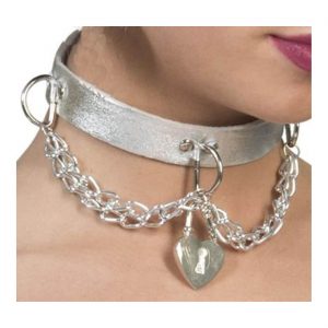 Sträfling Knastdame Halskette Collier Halsband mit herzförmigem Vorhängeschloss silber