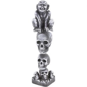 Gargoylen Wasserspeier Deko Standfigur Säule Stele Pfahl mit Schädeln 73cm weiß-grau