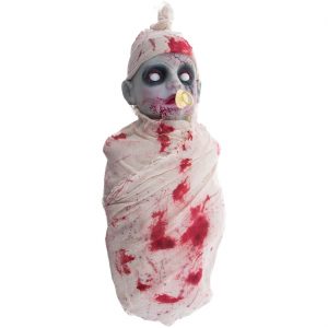 Horror Baby Deko Standfigur mit LED+Sound blutig mit Schnuller 50cm weiß-rot