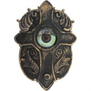 Horror Türklingel Deko Wandbild animiert+LED+Sound mit Augapfel HAUNTED EYE DOORBELL 14x5x20cm ohne Batterien gold