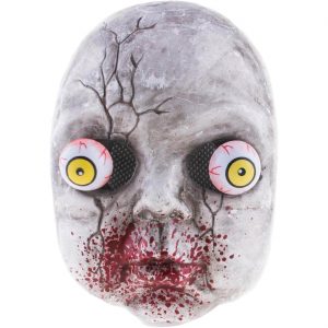 Blutige Zombiepuppe Gesichtsmaske mit Wackelaugen SCARY BABY grau-rot