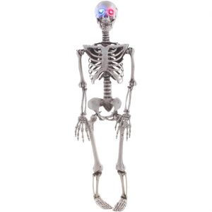 Skelett bleich Deko Hängefigur mit LED Leuchtaugen 89cm ohne Batterien grau
