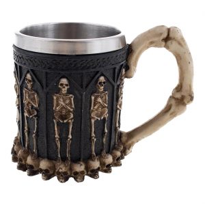 Skelett bleich Becher Humpen Tasse Mehrweg und Schädel in Torbögen SKELETONS silber-beige