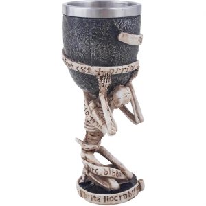 Skelett bleich Becher Kelch Pokal Mehrweg SITTING SKELETON mit Schriftzügen silber-beige