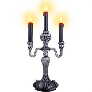 Halloween Deko Leuchter mit LED mit blutenden Kerzen 17x12x40cm ohne Batterien silber-schwarz