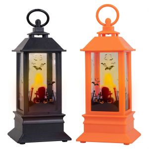 Halloween Deko Laterne mit LED+Sound Set 6x6x15cm schwarz-orange
