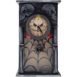 Halloween Deko Standfigur animiert+LED+Sound Gespenstische Uhr 34x20x8cm grau