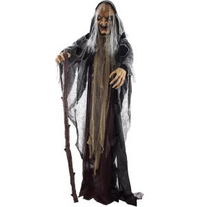 Hexe Deko Standfigur animiert+LED+Sound ohne Batterien 160cm schwarz-braun
