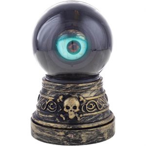 Hexen / Gipsy Kristallkugel Deko Standfigur mit LED+Sound und beweglichem Auge 12x12x19cm ohne Batterien gold