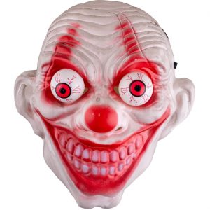 Böser Clown Gesichtsmaske mit Wackelaugen CLOWN weiß-rot