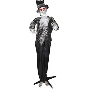 Zombie Bräutigam Deko Standfigur mit LED+Sound ohne Batterien GROOM 182cm grau