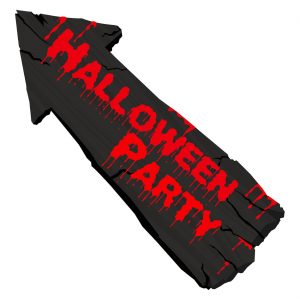 Halloween Deko Wandbild 3D-Folie Richtungspfeil HALLOWEEN PARTY 50x19cm Glow in the Dark braun-rot