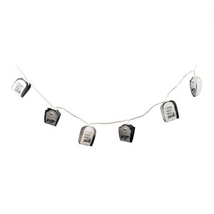 Grabsteine Dekogirlande Lichterkette 10 Lichter 170cm ohne Batterien schwarz-weiß
