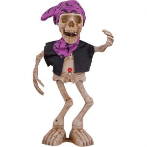 Skelett Pirat Deko Standfigur animiert+LED+Sound tanzend 40cm ohne Batterien beige-bunt