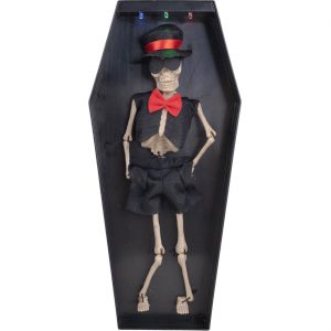 Skelett im Sarg Deko Standfigur animiert+LED+Sound tanzt im Sarg 33,50cm ohne Batterien bunt