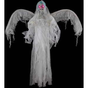 Skelett mit Flügeln Deko Standfigur mit LED+Sound mit Blinkaugen und Musik 80x30x110cm ohne Batterien weiß