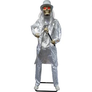 Zombie Totengräber Deko Standfigur animiert+LED+Sound SIR GERALD GRAVES ohne Batterien weiß