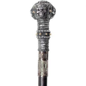 Voodoo Spazierstock mit Schädeln schwarz-silber