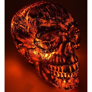 Schädel bleich Deko Standfigur mit LED rotglühend blutig 14x20x16cm ohne Batterien grau-rot