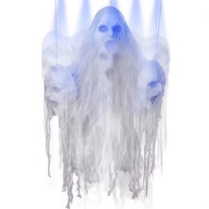 Geister Deko Hängefigur animiert+LED+Sound 3 Gesichter FLOATING SKULLS 60x10x90cm ohne Batterien weiß