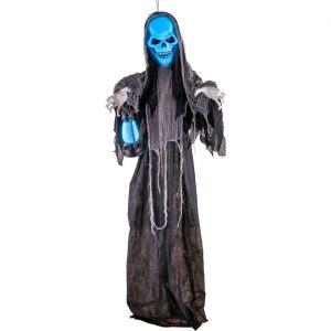 Skelett Tod Deko Hängefigur mit LED+Sound mit Laterne 180cm ohne Batterien grau