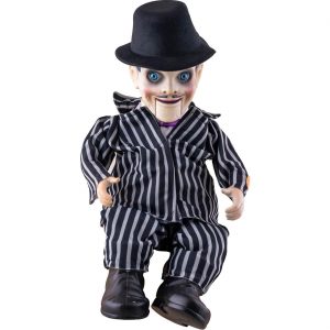 Gangster Killerpuppe Deko Standfigur animiert+Sound erzählt mit klapperndem Unterkiefer 35cm ohne Batterien schwarz