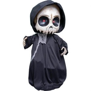 Skelett Tod Deko Standfigur animiert+LED+Sound GRIM RUPERT 90cm schwarz-weiß
