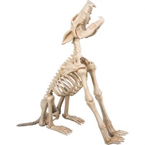 Tierskelett Hund bleich Deko Standfigur mit LED+Sound Unterkiefer animiert 80cm SHADOW THE HOWLING WOLF beige