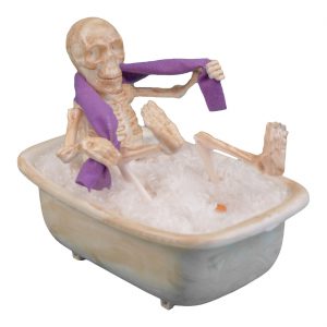 Skelett bleich Deko Standfigur animiert+LED+Sound Skelett singend in der Badewanne 27x16x23cm ohne Batterien beige-lila