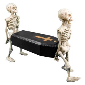 Skelette bleich Deko Standfigur animiert+Sound Sargträger Totengräber 50x43x16cm beige-schwarz