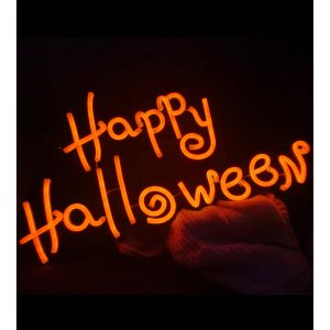 Happy Halloween Deko Wandbild mit LED 60x30cm neonorange