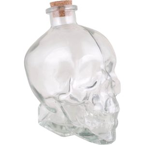 Schädel bleich Flasche aus Glas mit Korken 10x13x16cm zum Befüllen klar