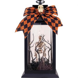 Skelett bleich Deko Laterne mit LED 33x14cm HALLOWEEN LANTERN schwarz-orange