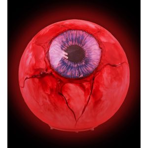 Blutiges Körperteil Auge Deko LED Leuchte mit Sound 25x25x24cm Augapfel blinkt und macht Gruselgeräusche rot-bunt