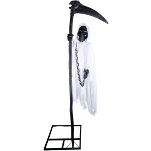 Skelett Tod Deko Standfigur animiert+LED+Sound 180cm GRIM DEATH REAPER weiß-schwarz