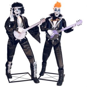 Zombies VL Deko Standfigur animiert+LED+Sound PUNK ROCK SKELETON DUO Band mit Gitarren 185cm 2-teilig bunt
