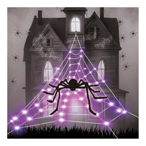 Spinnennetz Deko Hängefigur mit LED 5m Durchmesser Netz mit Riesenspinne SPIDERWEB GIANT SPIDER schwarz-weiß