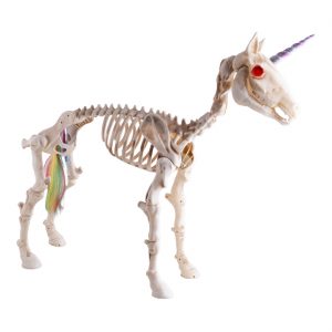 Pferd Einhorn dunkel Deko Standfigur mit LED+Sound Tierskelett mit Wiehern Geräuschen 60cm SKELETON UNICORN beige