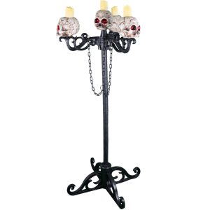 Schädel bleich Deko LED Leuchte stehender oder hängender Leuchter mit Schädeln 155c60cm schwarz-rot